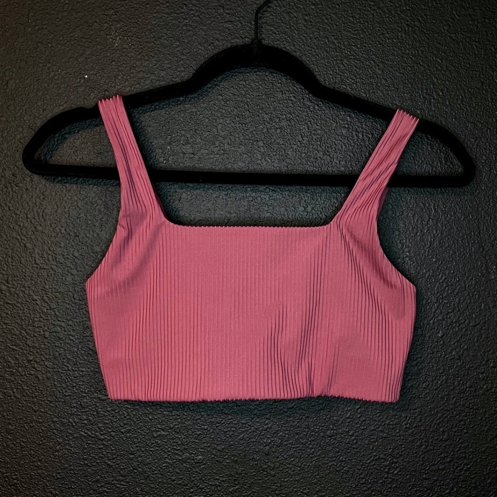 Girlfriend Collective Ribbed Longline Sports Bra Mauve Pink Sz Small Athleisure